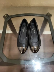 Chanel Vintage Women's Black Iron Cap Toe Flat Shoes. Size 37,/6.5,Cond.is V.Gd - Picture 1 of 10