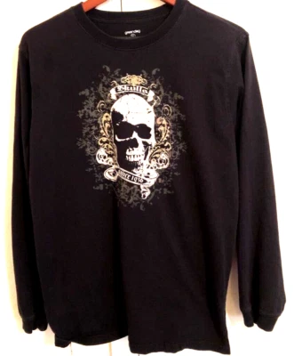 Camiseta Gráfica Calaveras Para Hombres Greendog Negra Manga Larga Motociclista Indie Rocker XL Foto 1 de 4