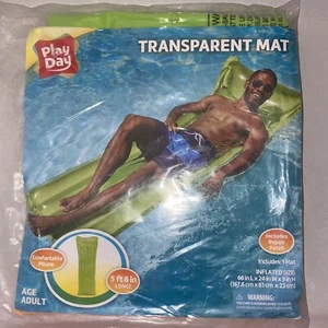New Pool Float Play Day Inflatable Transparent Air Pillow Mat Green 5.5 feet - Picture 1 of 4