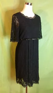 Motherhood Maternity Women’s Size Medium Black Lace Lined Belted Dress Evening - Picture 1 of 12