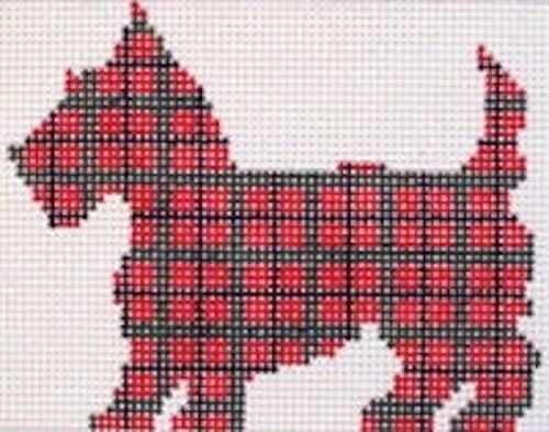 Plaid Scottie Hand Painted Needlepoint Canvas - Image 1 of 1