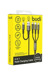 Câble de charge Budi 6 en 1 - Entrée USB-C/USB-A - Sortie Lightning/USB-C/Micro - Photo 1/4