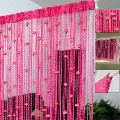 1/2X Hanging Rose Flower String Curtain Glitter Tassel Door Fly Screen Panel - Image 1 of 4
