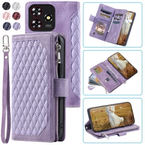 For ZTE Blade A73 Rhombic Wallet Case,Luxury Leather Zipper Flip Card Phone Case - Picture 1 of 44