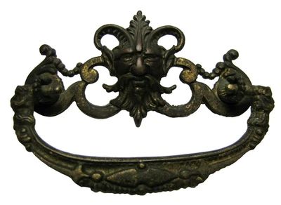 HORNED DEVILS HEAD FACES 19c Victorian Pull Bronze Brass Architectural Hardware - Imagem 1 de 4