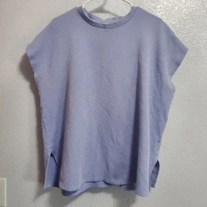 Eileen Fisher Top Women L Periwinkle Blue Organic Cotton Boxy Lagenlook FLAW - Picture 1 of 14