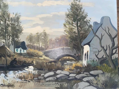 Tableau Ancien Paul Maugain  Quimperle 12p 61x46 Bretagne - Photo 1/4