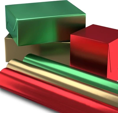 Hallmark Christmas Wrapping Paper Rolls - Solid Red, Green, Gold  - Image 1 of 4