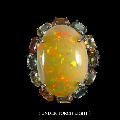 Anello in argento sterling 925 fatto a mano opale di fuoco ovale 10 ct... - Immagine 1 di 4