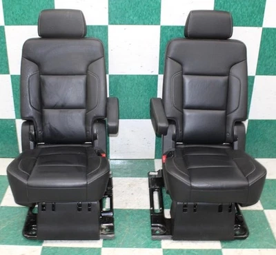 *WEAR* 16' GM SUV LWB Leather Black Heated Rear Second Row Captains Seats Pair Foto 1 de 4
