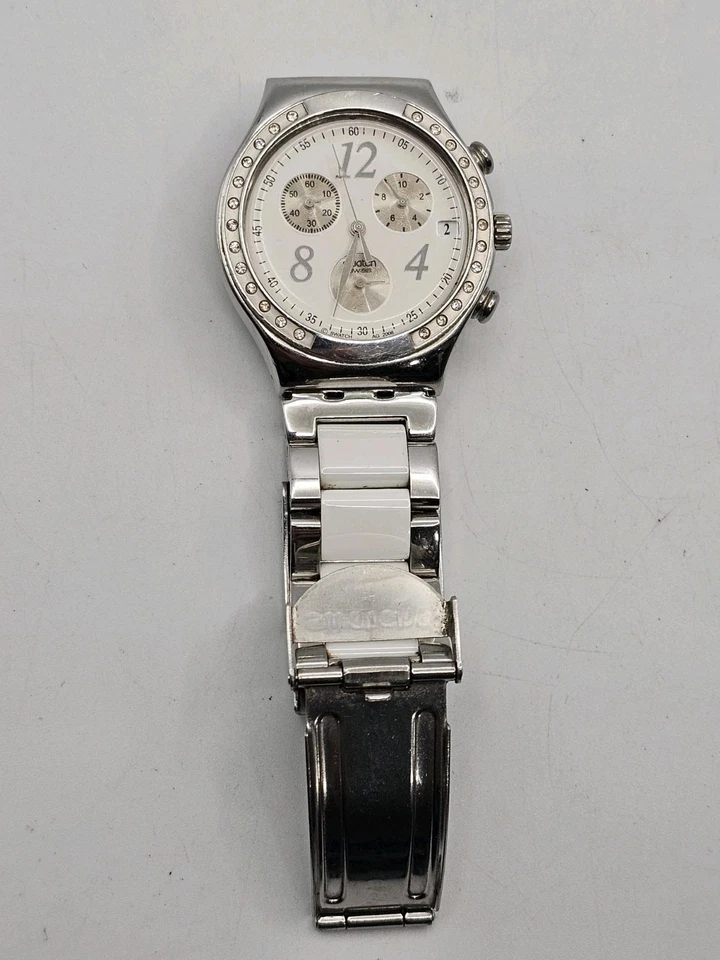 SWATCH IRONY Chronograph V8 Ladies Watch White Dial Stainless Steel & Ceramic Br — 第 1/4 张图片