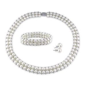 AMOUR 6 - 8 Mm Freshwater Cultured Pearl and Bead Double Row Strand, Bracelet - Picture 1 of 5