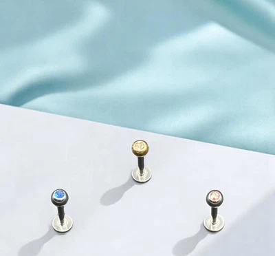 Set da 3 Piercing in Acciaio Chirurgico Asta con base piatta  diametro mm. 1,2 - Immagine 1 di 4