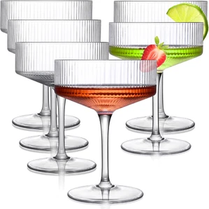 Ribbed Coupe Glasses 6 Set Crystal Handmade Vintage Martini Cocktail Glasses - Picture 1 of 1