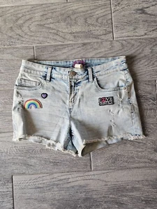Girls Justice Cut Off Denim Jean Bleached Shorts Size 18 Blue Distressed Rainbow - Picture 1 of 13