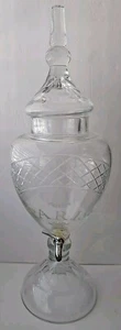 26" PARIS Dispenser Apothecary Style Pedestal Covered Etched Jar Vintage Large - Picture 1 of 5