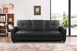 Sofa Bed Faux Leather with Cup holder and Armrests 3 Seater Black Brown Grey New - Picture 1 of 49