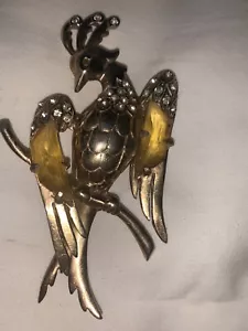 vintage large gold tone bird with rhinestones - Picture 1 of 4