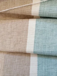 Cotton ottoman weave drill wide stripe heavy craft fabric beige/aqua 140x100cm - Picture 1 of 5