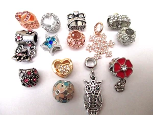 CHARM BEADS FOR BRACELET/NECKLACE CRYSTAL SILVER DANGLE CLIP ON VARIOUS STYLES - Picture 1 of 59