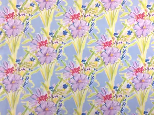 1 yd. New Quilting Fabric Dear Stella BEAUTIFUL SPRING FLOWERS Purple on Blue - Picture 1 of 4