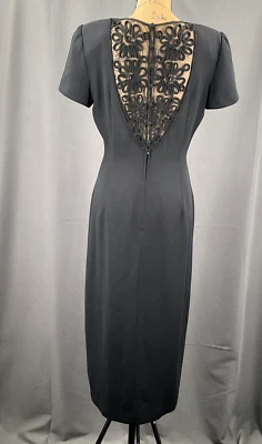 Vestido Maggy London Mujer 6 Negro Manga Corta Malla Floral Apliques Vaina Midi Foto 1 de 4