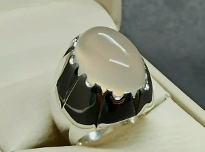 Anillo de cuarzo blanco natural de plata de ley 925 con piedra lunar hecho a mano Dur e Najaf para hombre - Imagen 1 de 12