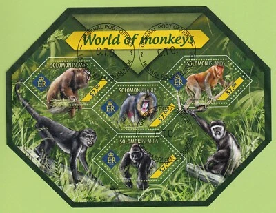 2014 WORLD OF MONKEYS HOJA DE ESTAMPILLAS CTO ISLAS SALOMÓN GORILA SIMIO ANIMALES SALVAJES Foto 1 de 2