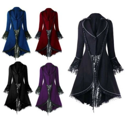Gothic Punk Rave Long Women Coats Jacket Dress Brocade Retro Steampunk Victorian - Image 1 of 4