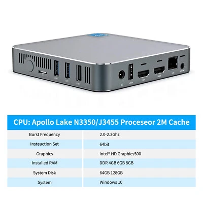 Mini PC Intel Celeron N3350 2,4 GHz Windows 10 Pro 4 GB + 64 GB 2,4/5,8 GHz WiFi BT4,0 Foto 1 de 4
