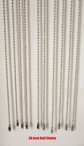 30 Inch Military Spec Stainless Steel Army Dog Tag 2.4mm Ball Chain Lot of 10  