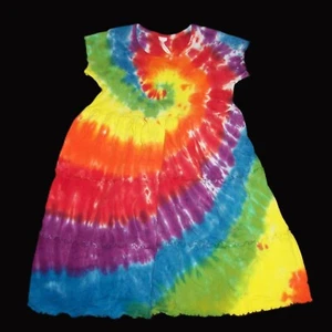 Tie Dye Ruffled Dress Rainbow Spiral 6 Cap Sleeves Girl Child Hippie Tye Dyed - Picture 1 of 1