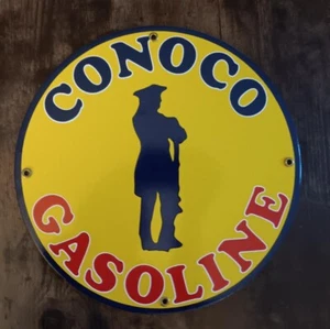 Conoco Gasoline Porcelain Sign Home Office Garage Shop - Picture 1 of 1