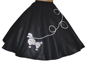 Black FELT 50s Poodle Skirt _ Adult Size MEDIUM _ Waist 30"- 37" _ Length 25" - Picture 1 of 2
