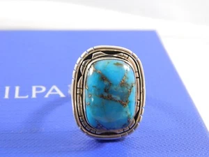SILPADA Sterling Silver Turquoise ISLAND IN THE SKY Rectangle Ring sz 8.5 - Picture 1 of 5