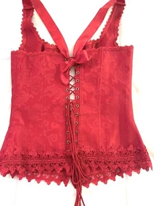 Fredericks Of Hollywood Korsett rot Spitzenbesatz Gr. 34 mit Knochen Schnürung Bustier - Bild 1 von 12