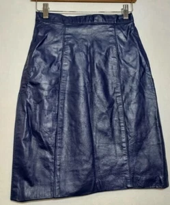 Comint from Argentina Purple Leather Skirt Sz 3/4 Pencil Genuine Lined Vintage - Picture 1 of 17