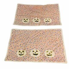 Vtg Halloween Pumpkins Clear Vinyl Table Placemats LOT of 2 See through 18"x12"