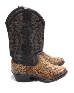 VTG Dan Post Boots Mens 9 EW Python Snakeskin Brown Leather Western Cowboy USA - Picture 1 of 9