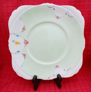 Vintage 1930's Grafton English Fine Bone China Cake Plate Mint Green with Floral - Picture 1 of 7