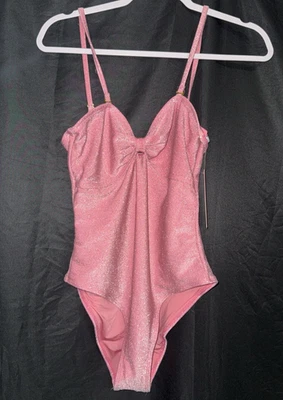 Betsey Johnson Swimsuit Size Small One Piece PINK Metallic Sparkle GLITTER NEW - Image 1 of 2