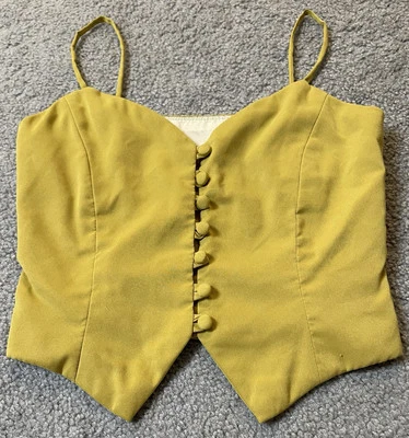 Y2K Women’s Cropped Tank Blouse XS Yellow Spaghetti Strap Buttons Sexy Clubwear - Image 1 of 4