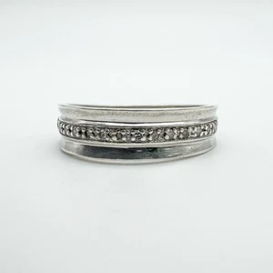 Diamond Half Hoop Band / Ring in Sterling 925 Size N Stacking Eternity Wedding - Picture 1 of 16