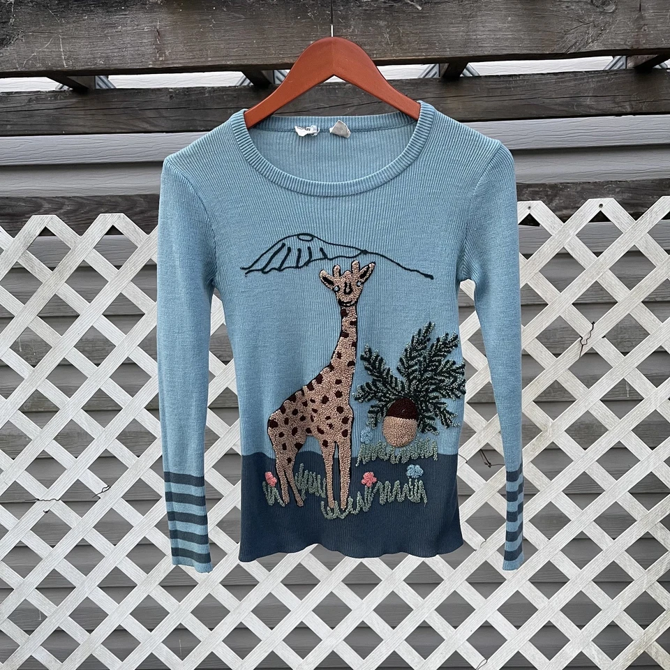 Suéter Jirafa Mechona Tejido Arte Fibra Años 70 De Colección Talla M Azul Raro Foto 1 de 4