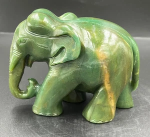Semi precious  Green Aventurine Elephant Hand Carved Home Decor / Gifting 4.75" - Picture 1 of 12