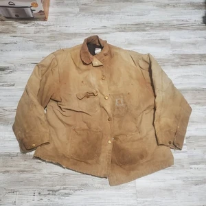 Carhartt Jacket Men 2XL Detroit Duck Blanket Corduroy Collar Distressed Stained - Picture 1 of 10