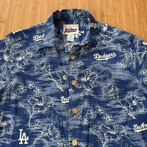 Reyn Spooner Los Angeles Dodgers Hawaiian Shirt Mens Small 100% Rayon Blue LA - Picture 1 of 16