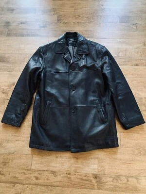 Pronto Uomo STUNNING MENS BLACK 100% LAMBSKIN LEATHER CAR DRESS COAT SIZE L Foto 1 de 4
