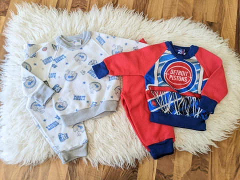 Vintage 90s Detroit Pistons & Lions Baby Toddler 2T Fleece Pajama Set of 2 Cover
