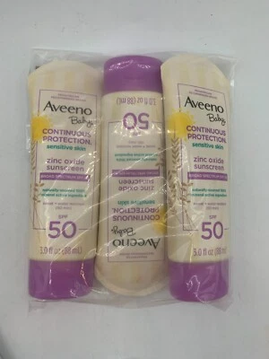 3x Caducado 3oz Aveeno Baby Continuo Óxido de Zinc Protector Solar Piel Sensible Loción Foto 1 de 4